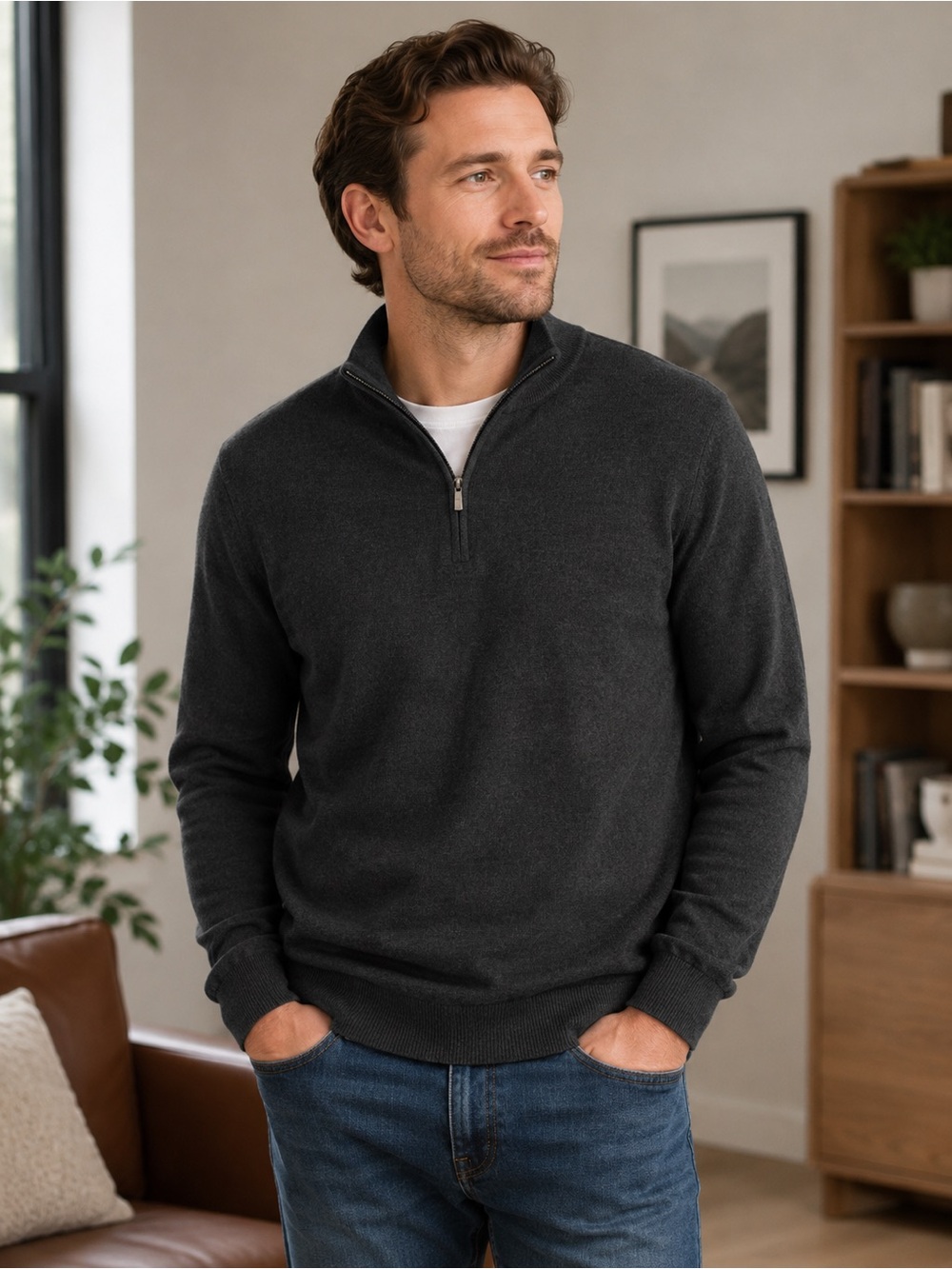 19. Nordstrom • NWT Merino Wool  Charcoal Quarter-Zip Sweater PTP 25”